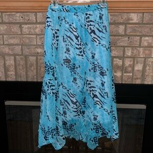 Ashley Stewart Animal Print Hanky Lined Skirt Luna Turquoise 22/24